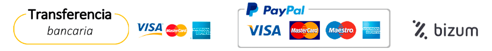 Formas de pago: tarjeta, PayPal, transferencia o Bizum
